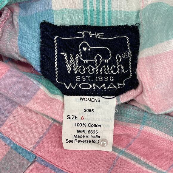WOOLRICH Skirt S A-line 90s Madras Pastel Plaid Pleated Cotton Midi Pink VTG - Picture 5 of 12